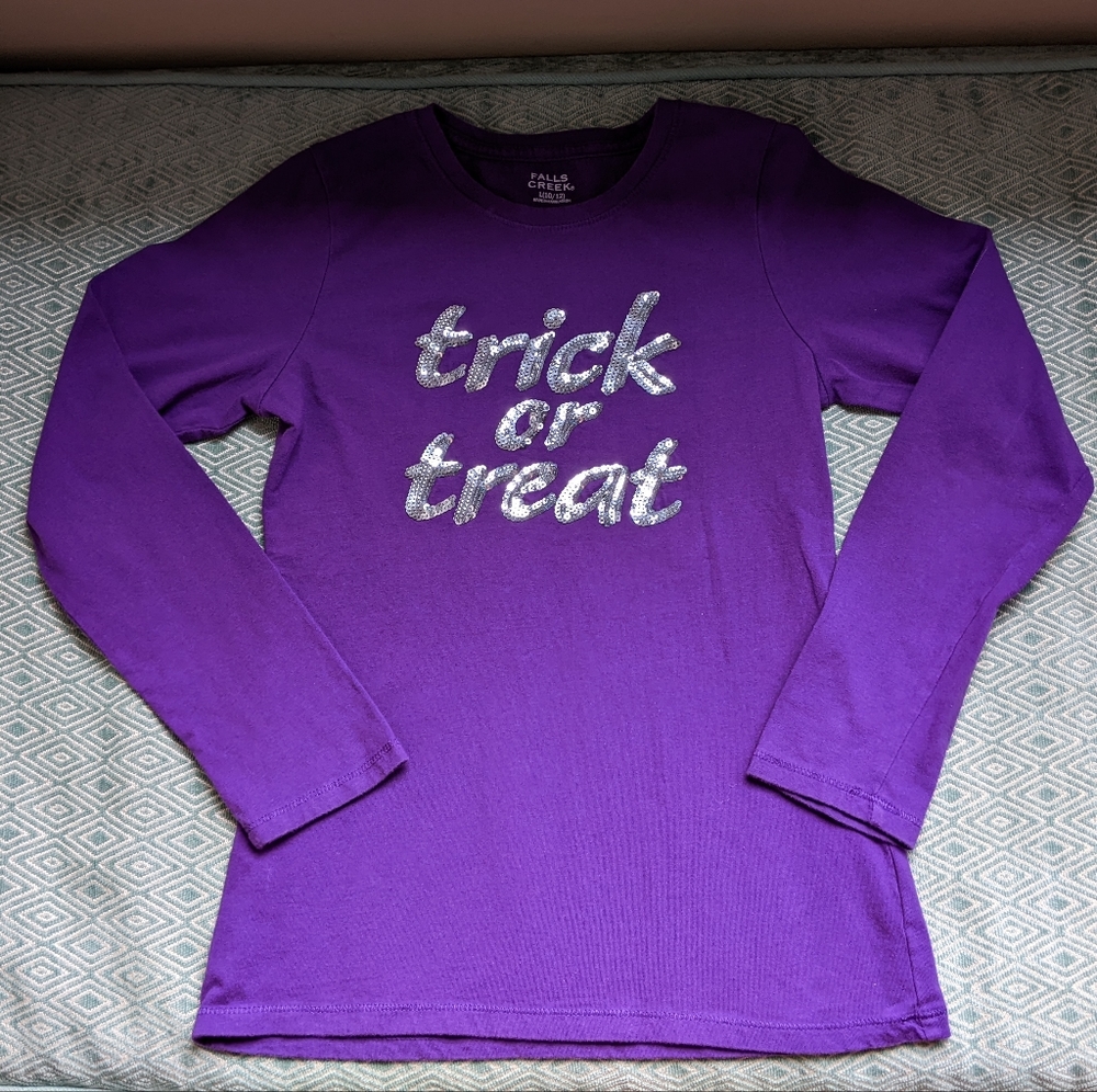 Girls Purple Trick or Treat Long Sleeve Shirt
